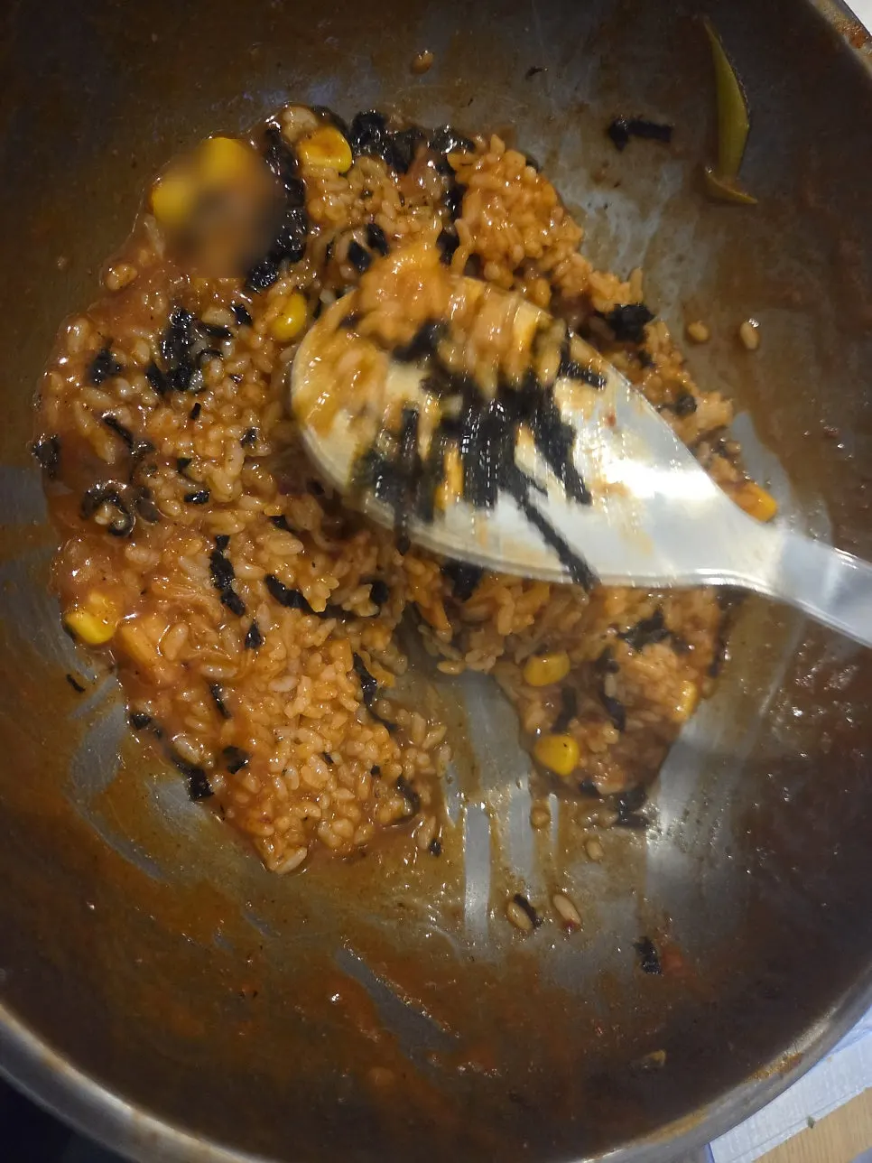 Leftover tteokbokki broth set aside for fried rice