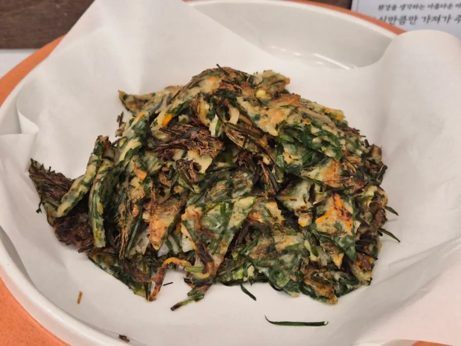 Self-service bar with scallion pancake and braised tofu