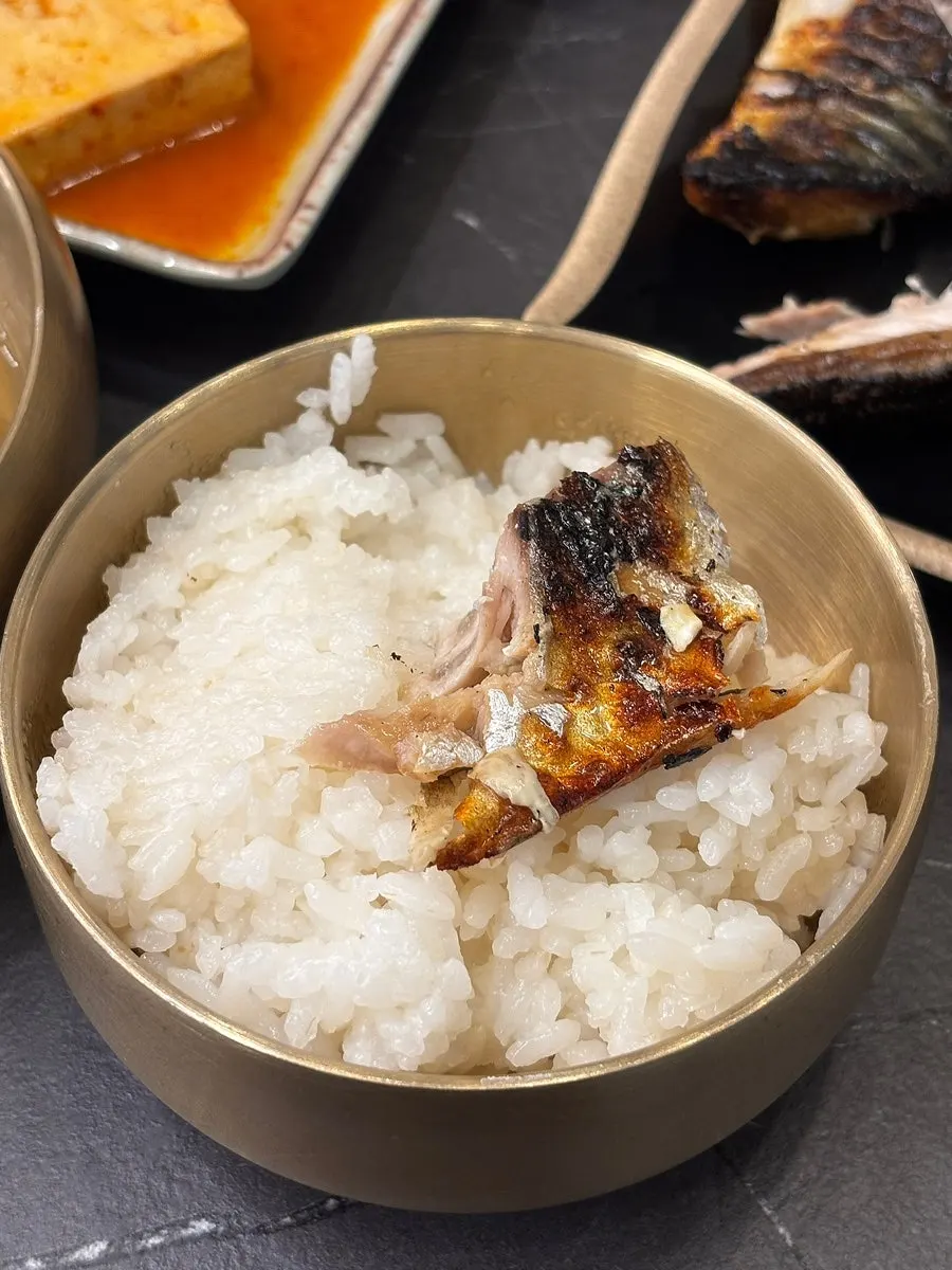 Moist flesh of grilled mackerel