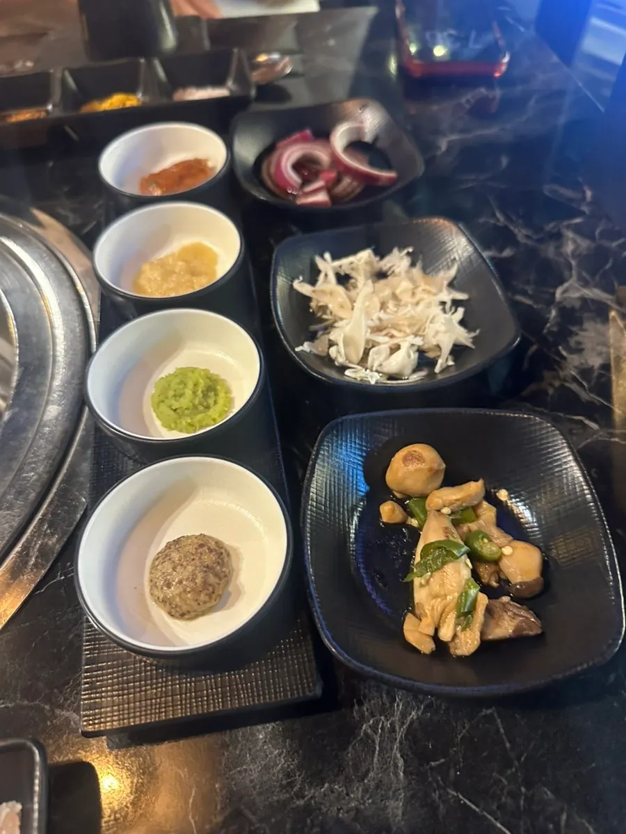 Wasabi and mustard sauce served with the beef