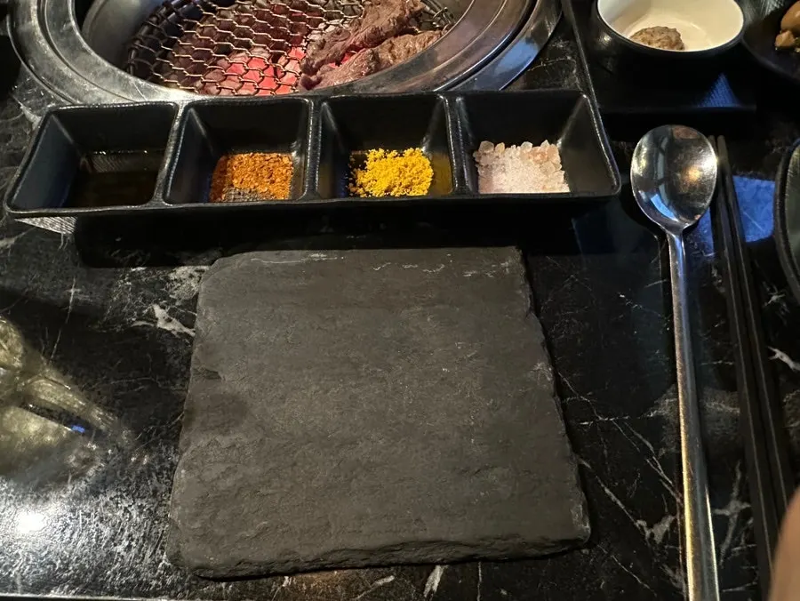 Himalayan salt and jjeuran sauce for the lamb
