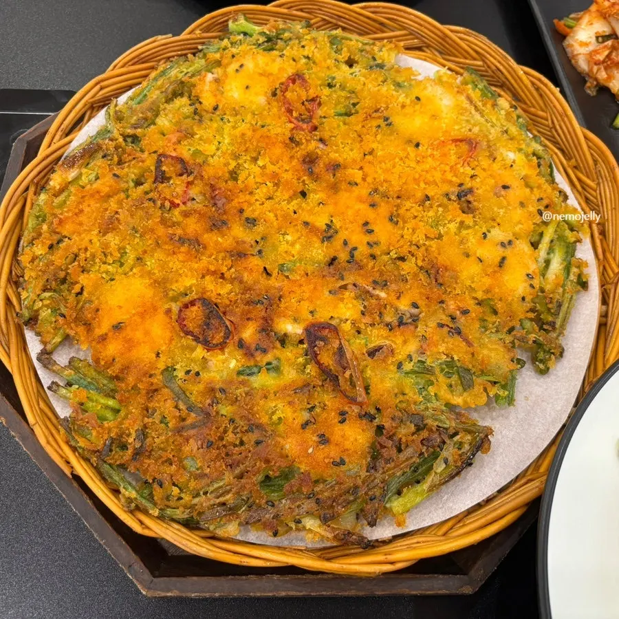 Eating Crispy Seafood Pajeon