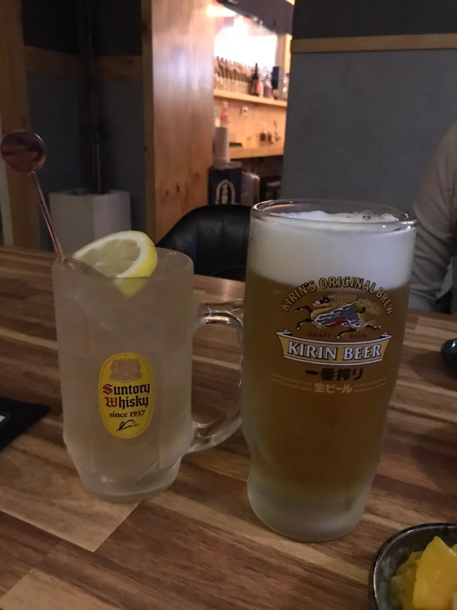 Suntory highball and Kirin draft beer on the room table