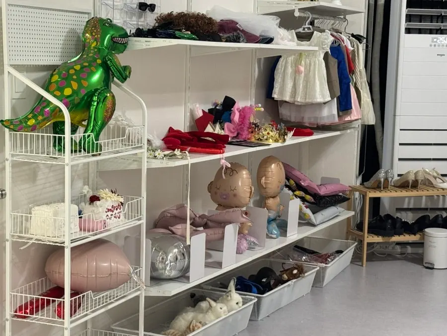 Rental shoes displayed to match the dresses