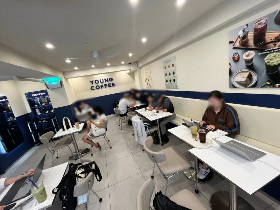 Clean, tidy seating inside the café