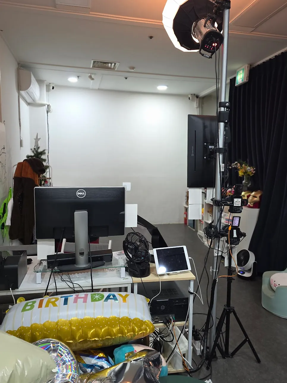 Studio overview with shooting and editing areas together