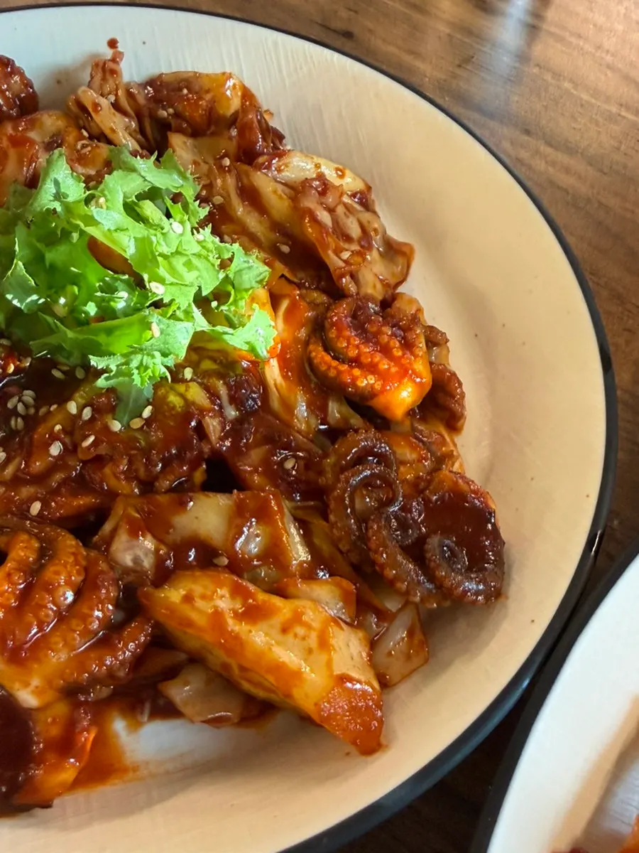 Plate of jjukkumi stir-fry in secret sauce