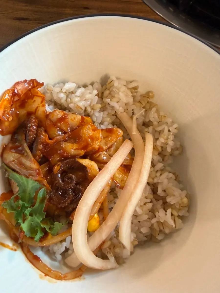 Close-up of plump jjukkumi stir-fry