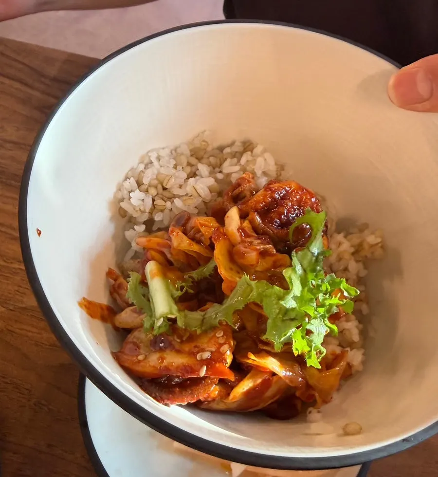A spoonful of jjukkumi barley rice bowl