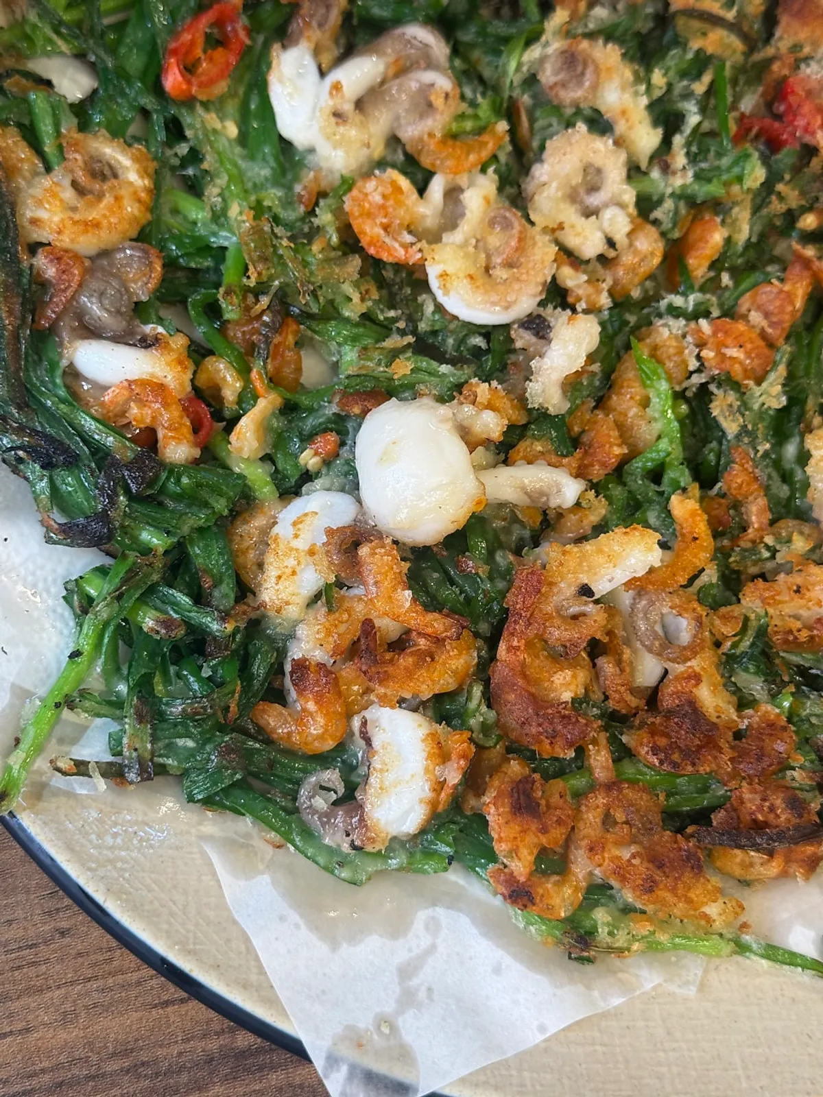 Crispy grilled jjukkumi seafood chive pancake