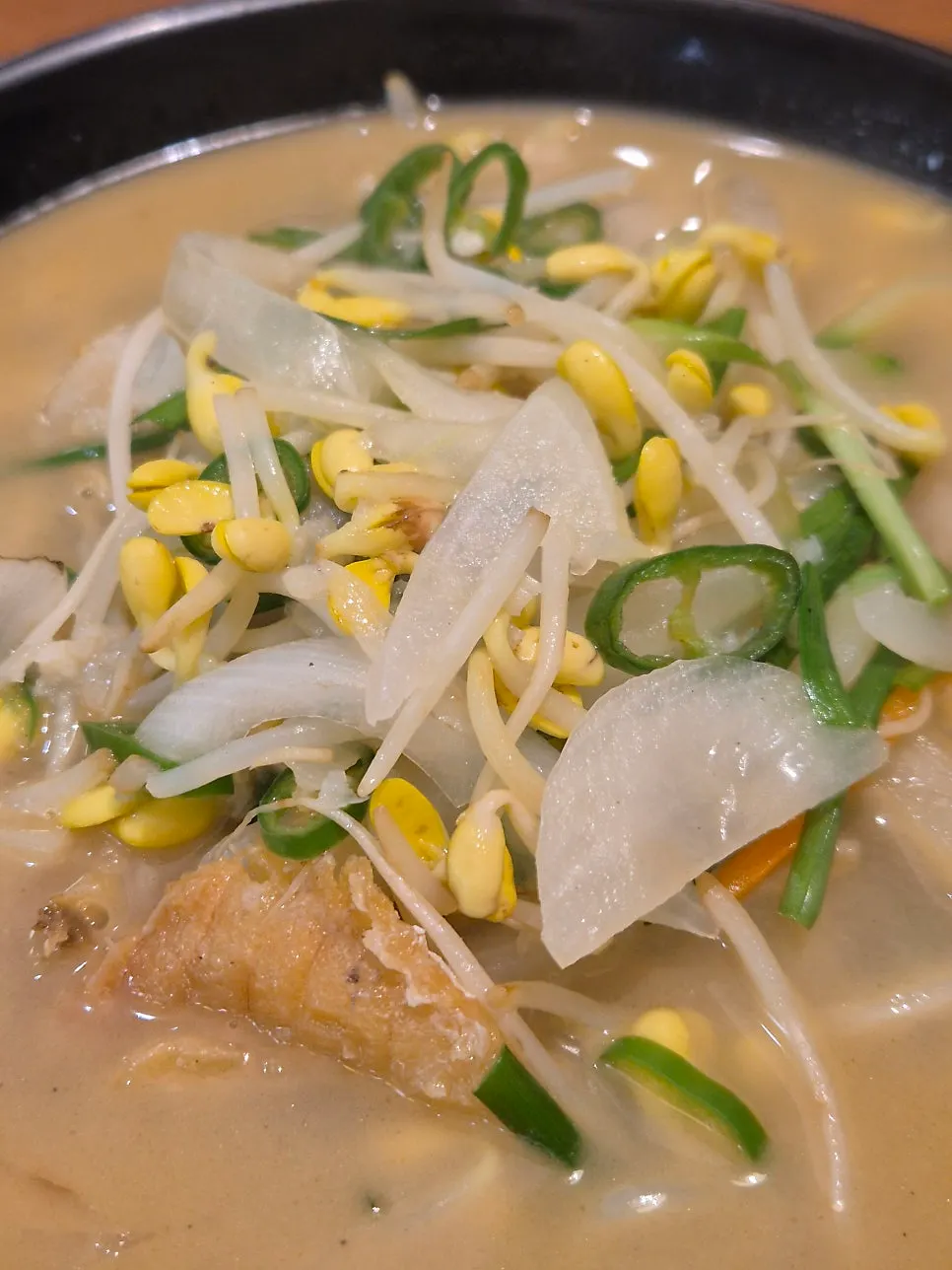 Close-up of the hwangtae jjampong noodles and toppings