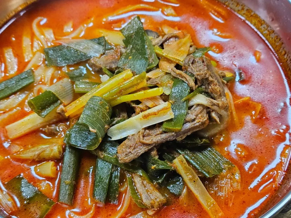 얼큰한 국물의 칼국수 육개장