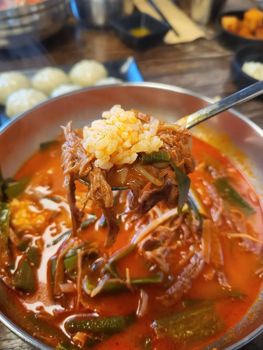 육개장 속 당면 건져 올린 모습