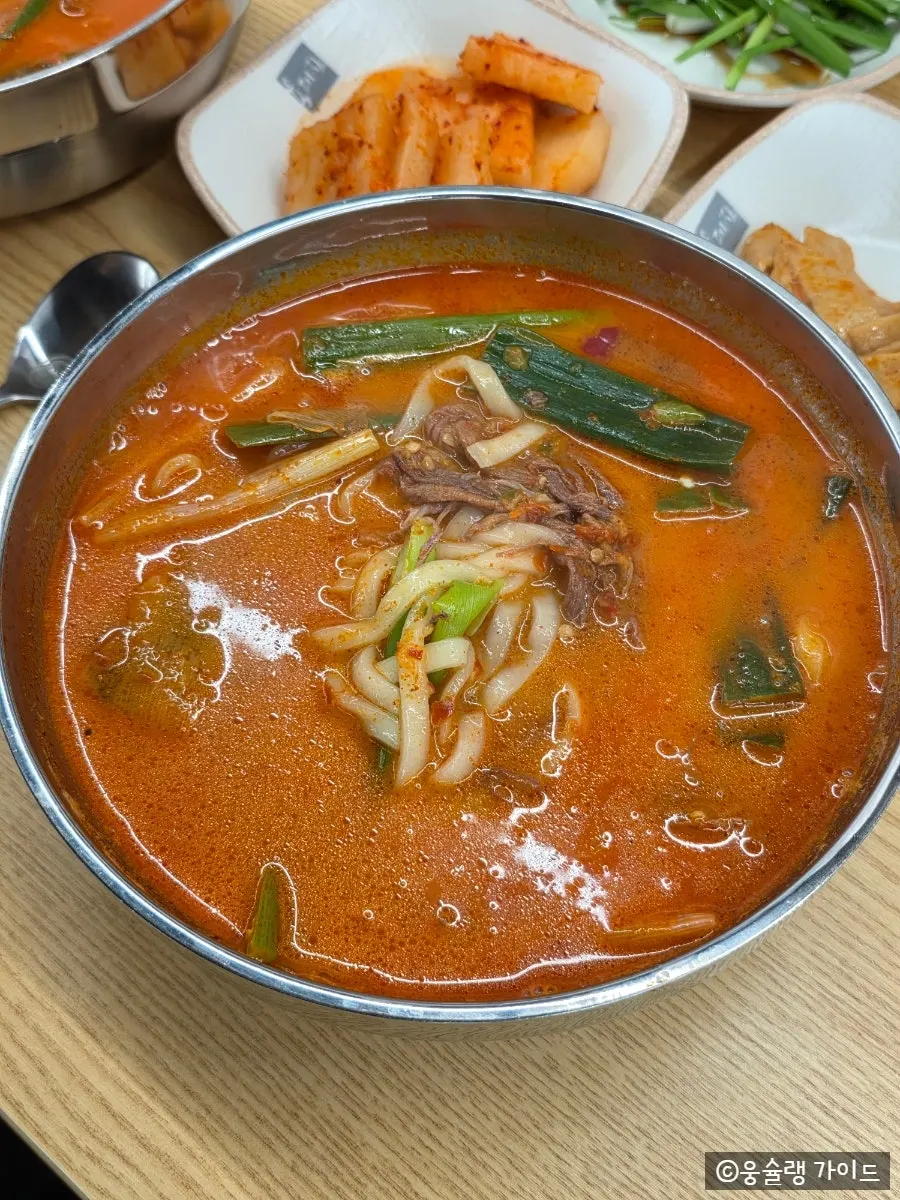 Spicy beef knife-cut noodles topped with green onion and brisket