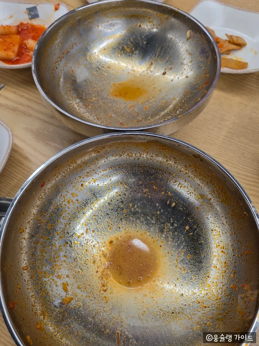 An emptied bowl of yukgaejang, broth and all