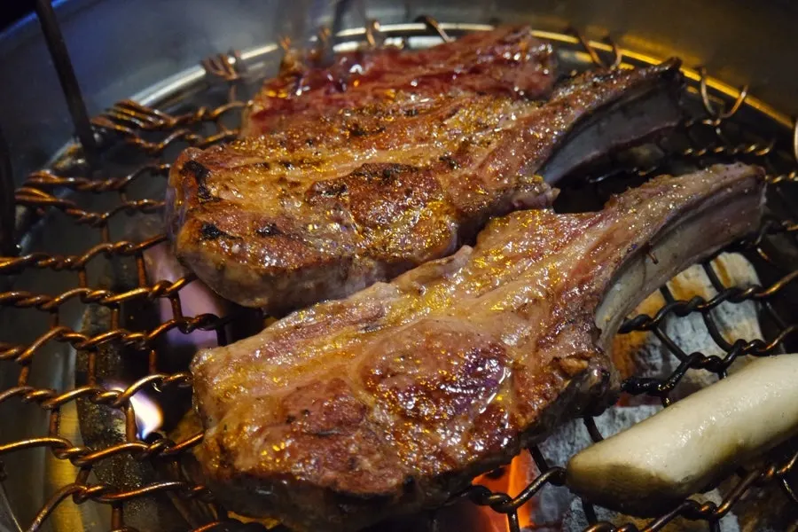 Lamb ribs on the grill