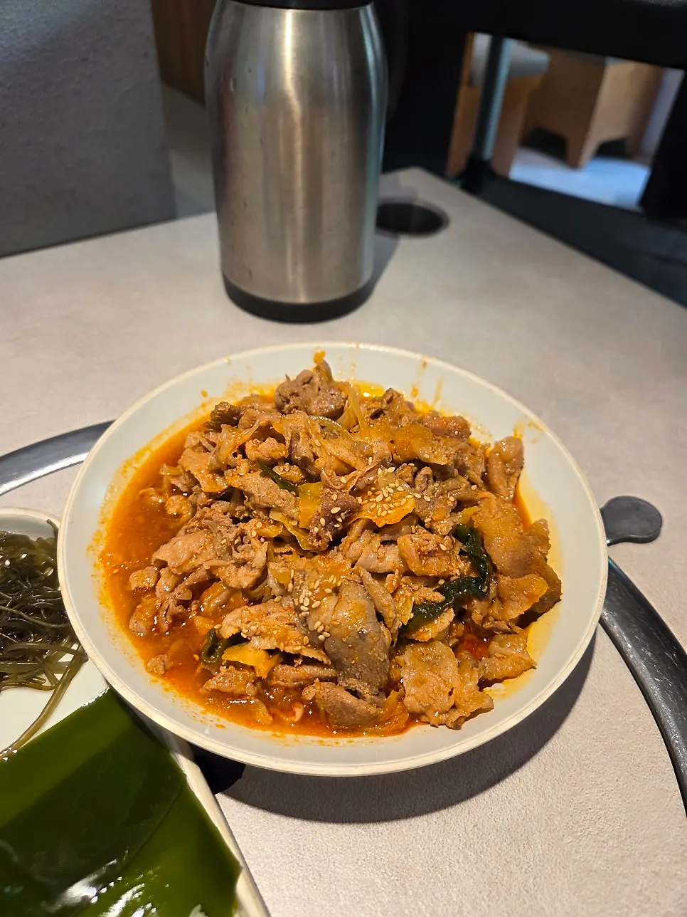 Stir-fried pork served with the ssambap jeongsik