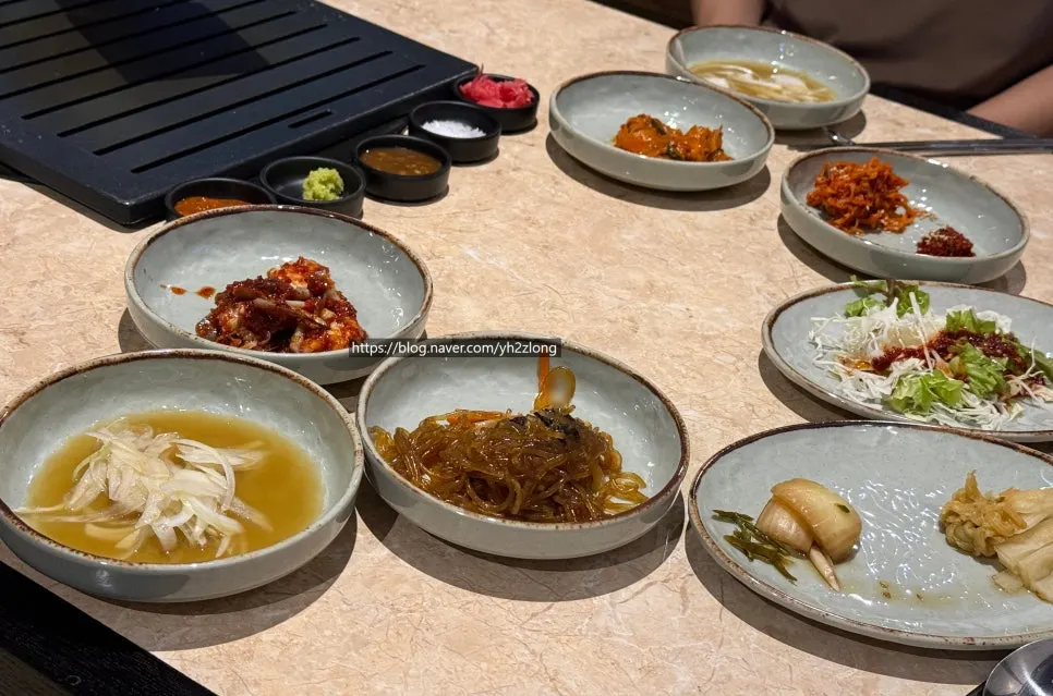 Side dishes neatly arranged in Korean style