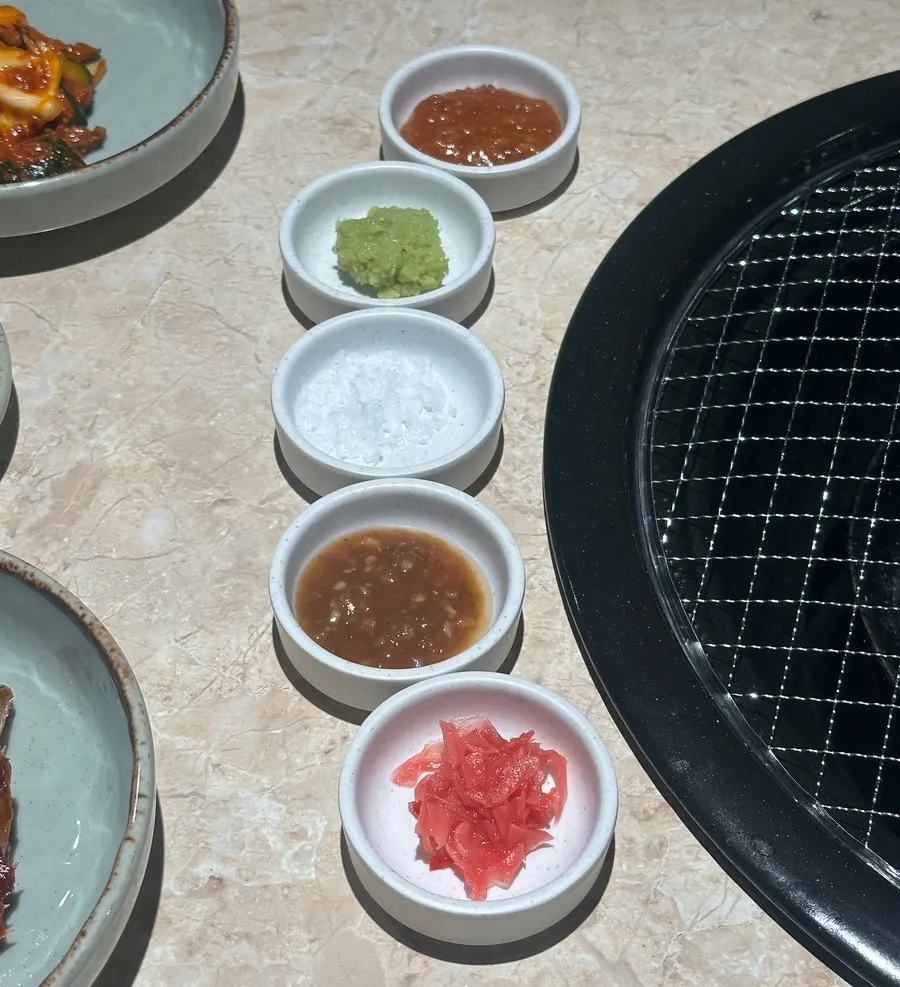 Plate with Yukmong ssamjang and various sauces