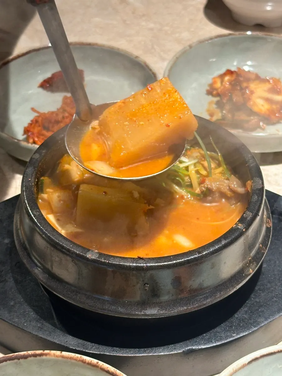 Doenjang stew served with a bowl of rice