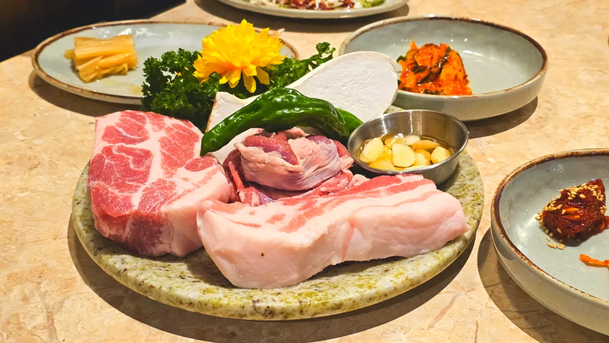 Raw Korean pork sampler set served on a plate