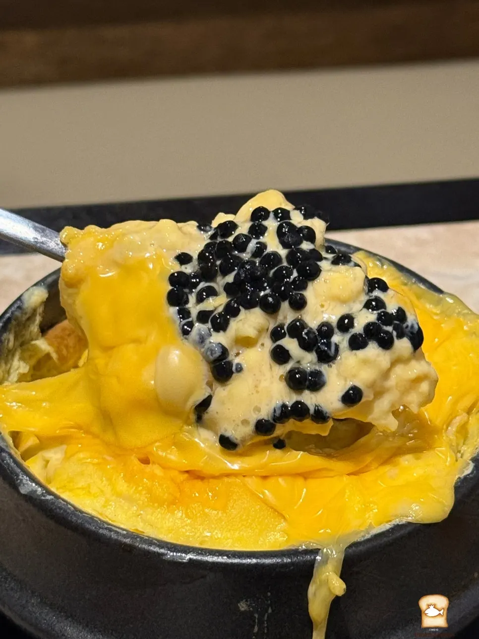 Caviar cheese egg custard topped with cheese and caviar