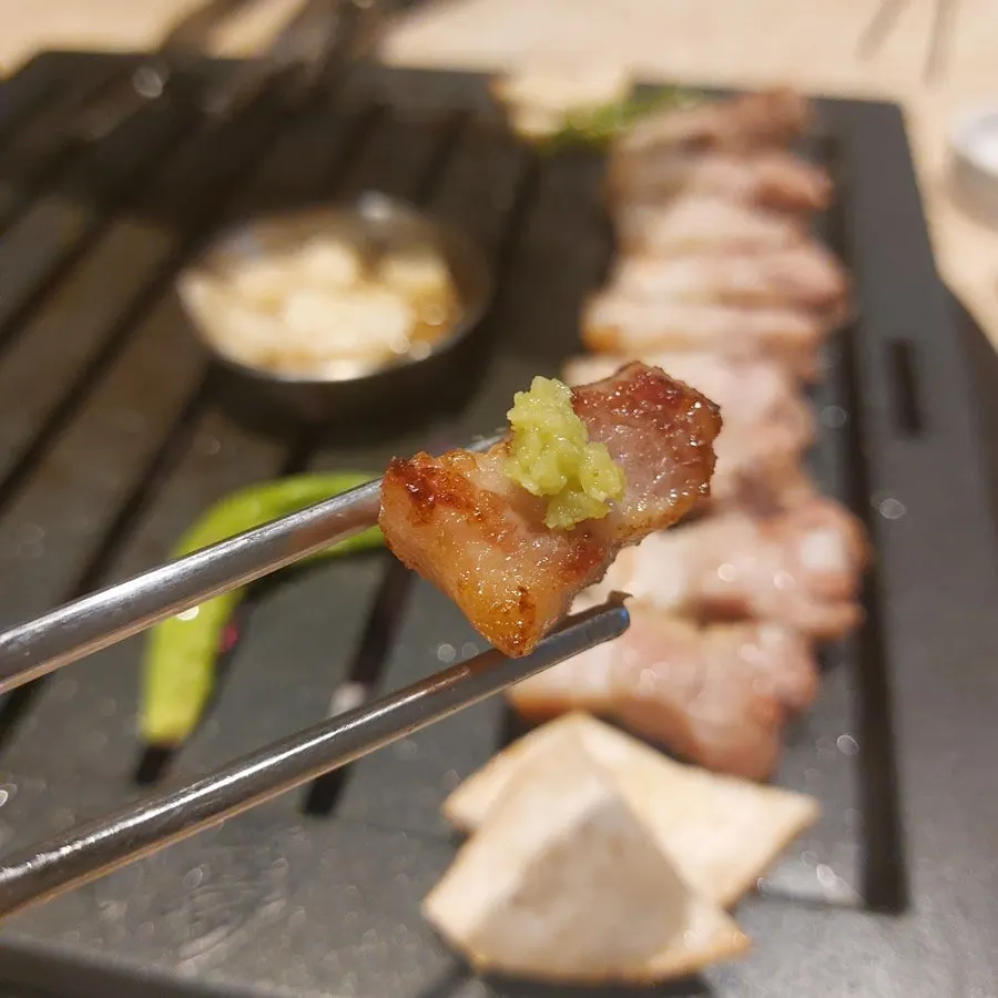 Rib pork belly grilling on the tabletop grill