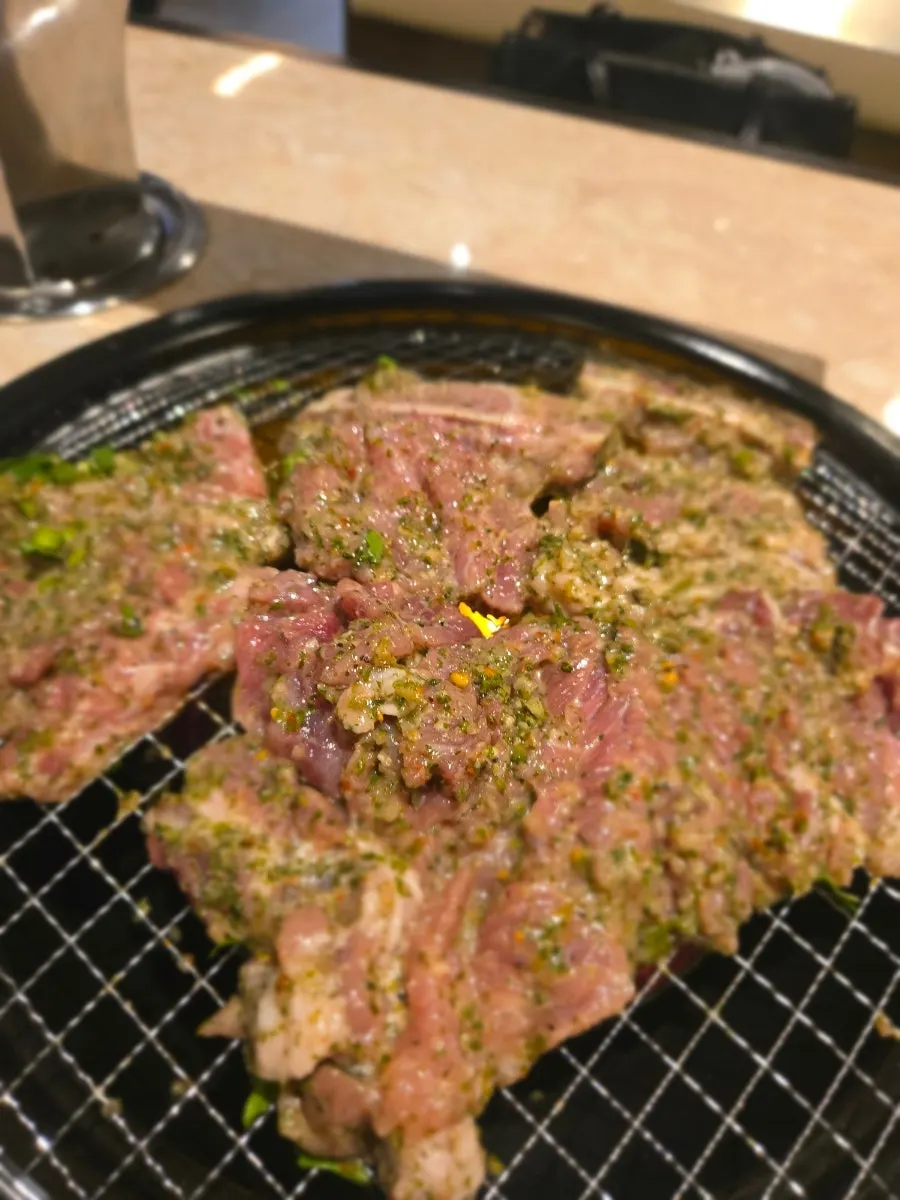 Shrek Galbi cooking on the grill