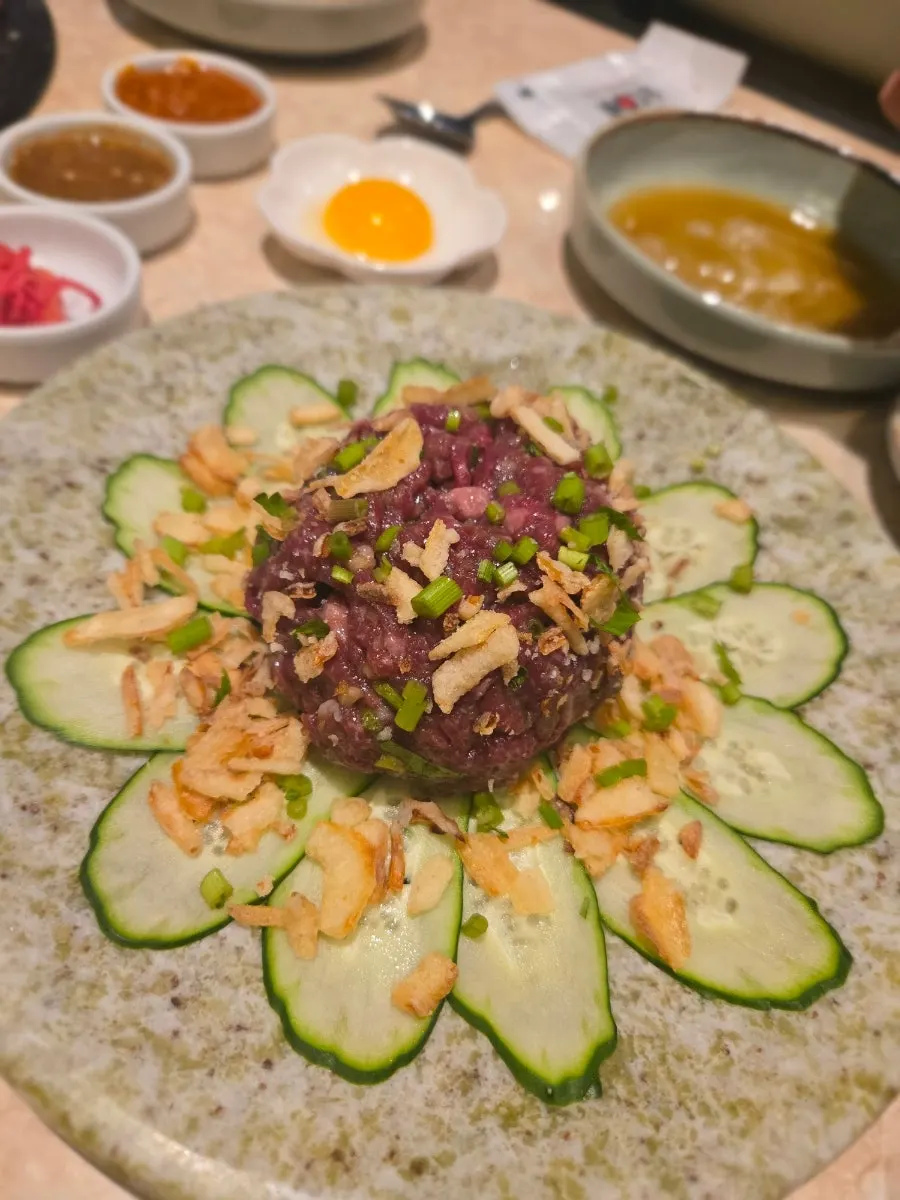 Shrek Galbi eaten with a bowl of rice