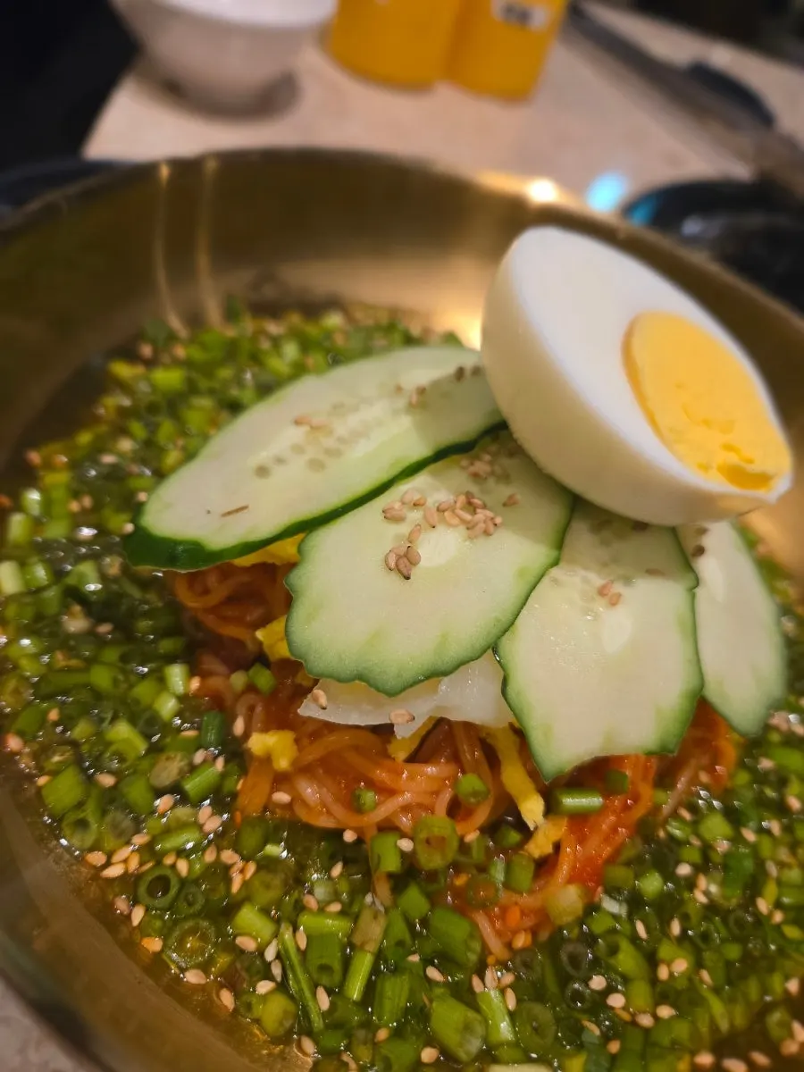A bowl of Cheongdo minari bibim-naengmyeon