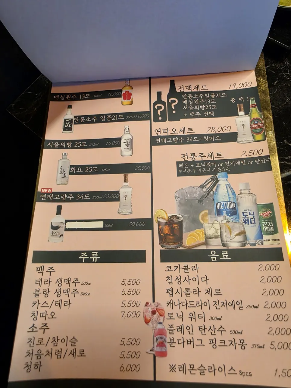 The drinks menu at Yukrab Jongno