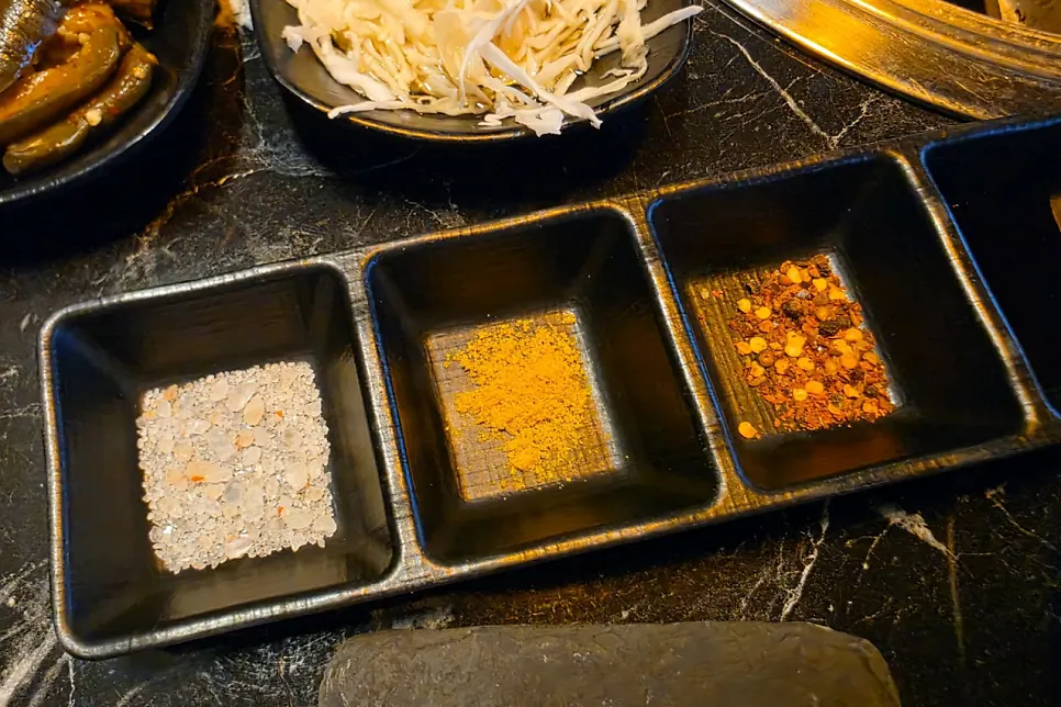 Various seasonings set out on the table