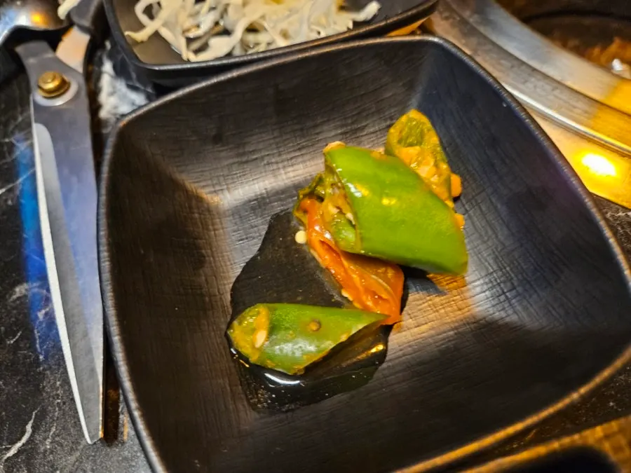 Plate of meat sauces including wasabi and ssamjang