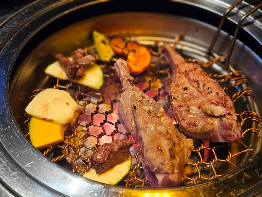 Galbi cooking on the grill