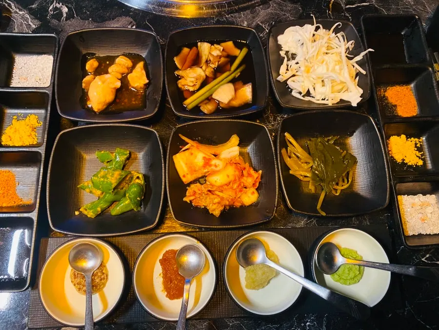 Order tablet on the table with the galbi set for two menu