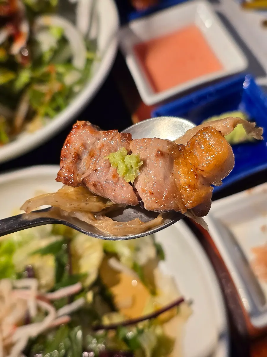 Grilled black pork yukgyeopsal with skin attached