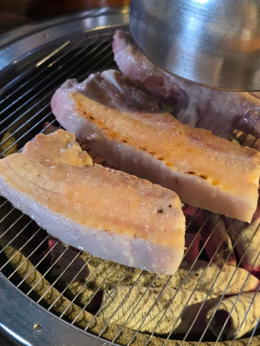 Korean pork belly on the grill