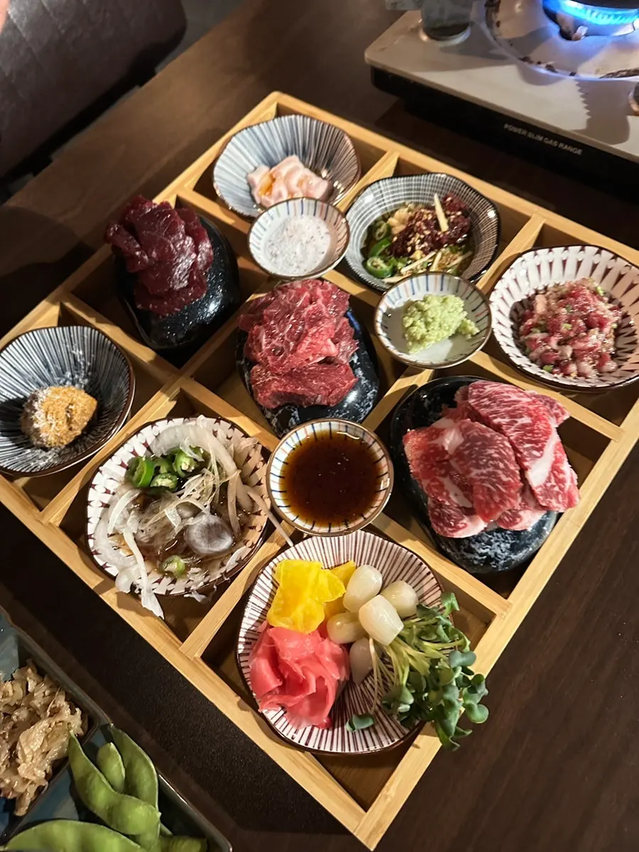 Full table spread with the basic side dishes laid out