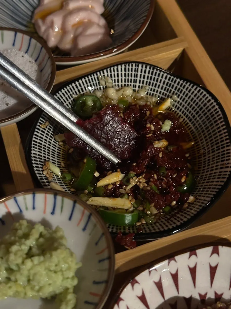 Thick-cut mungtigi before dipping in sauce