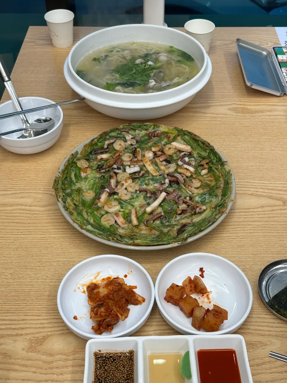 The kalguksu portion compared next to the baby