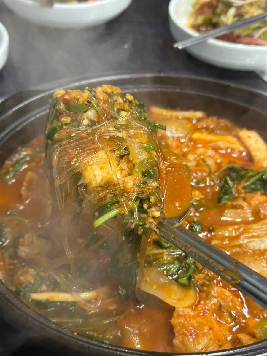 Gopchang hot pot for two with daechang and glass noodles