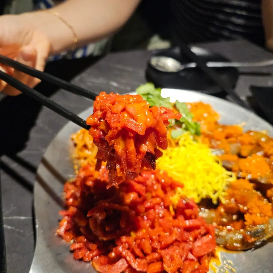Large portion of shrimp jang with kalguksu noodles