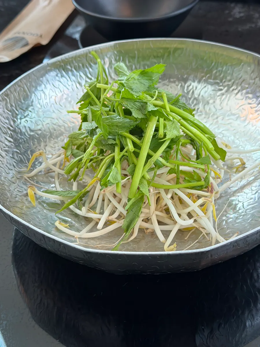 Plate of vegetables and meat for the shabu-shabu