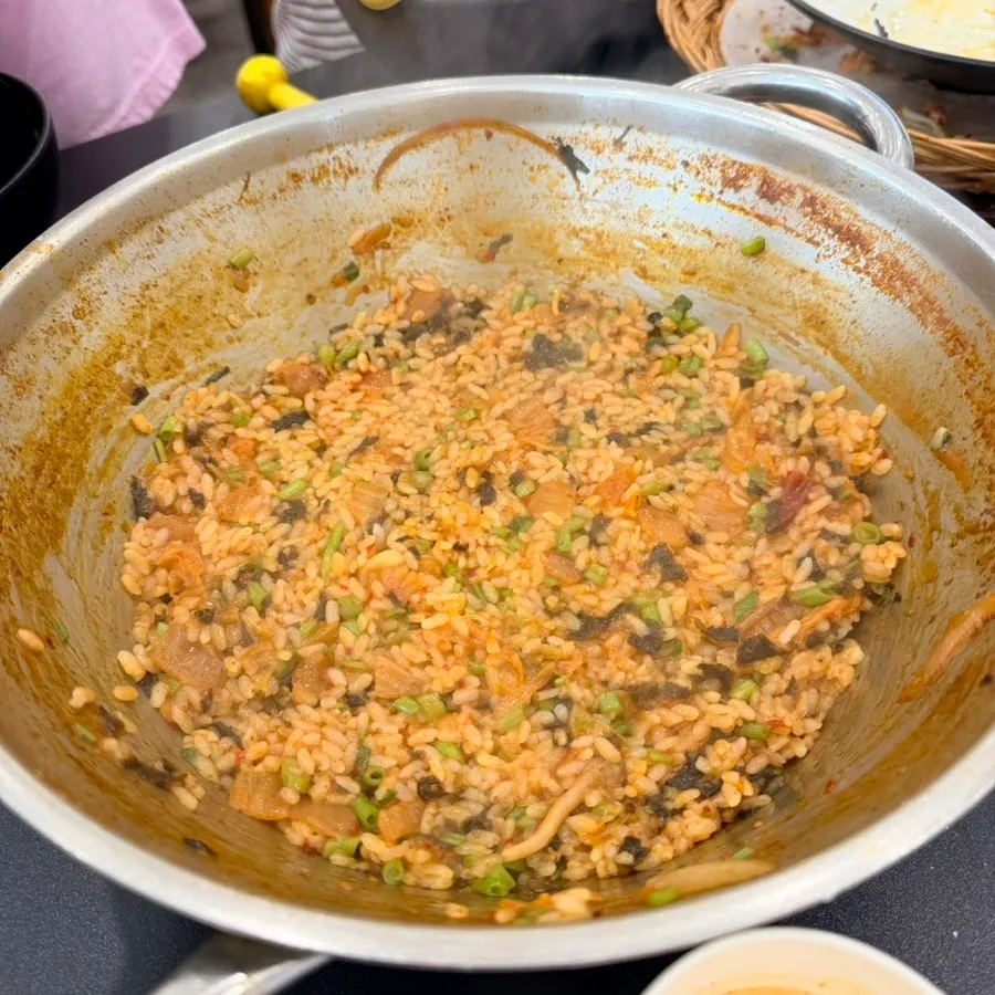 Self-cooked fried rice made in the leftover broth