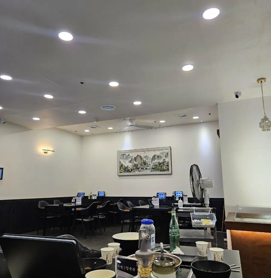 White-toned seating area inside the restaurant