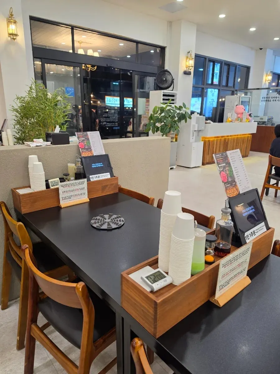 Customer waiting lounge set up inside the restaurant
