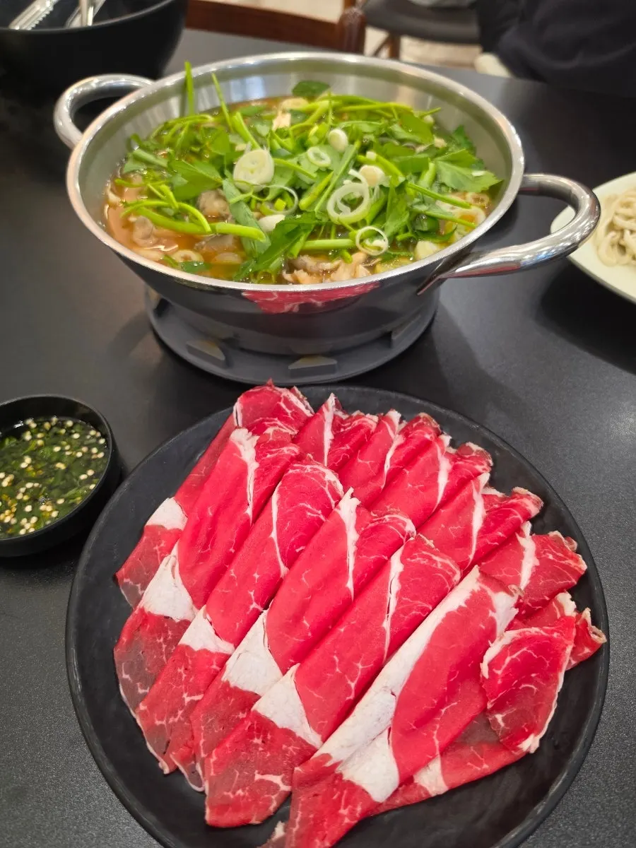 Plate of neatly arranged shabu-shabu meat