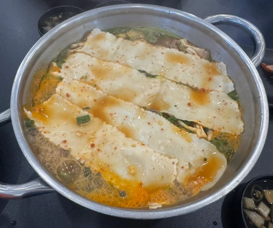 Crispy seafood pajeon served
