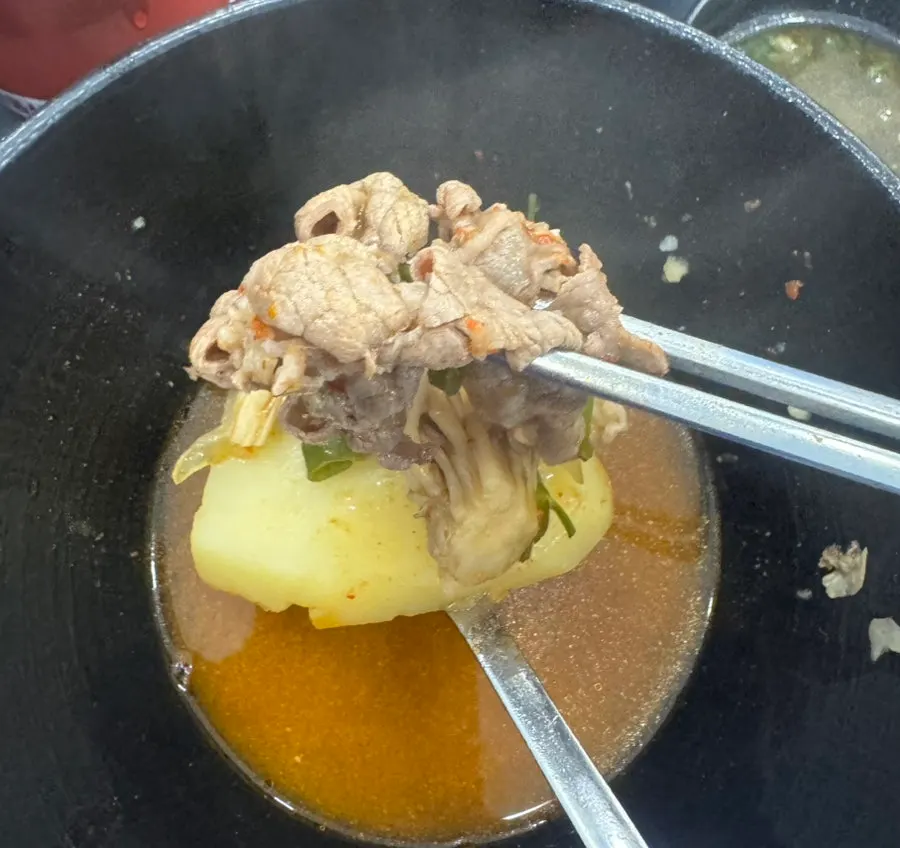 Bowl with kalguksu noodles served out