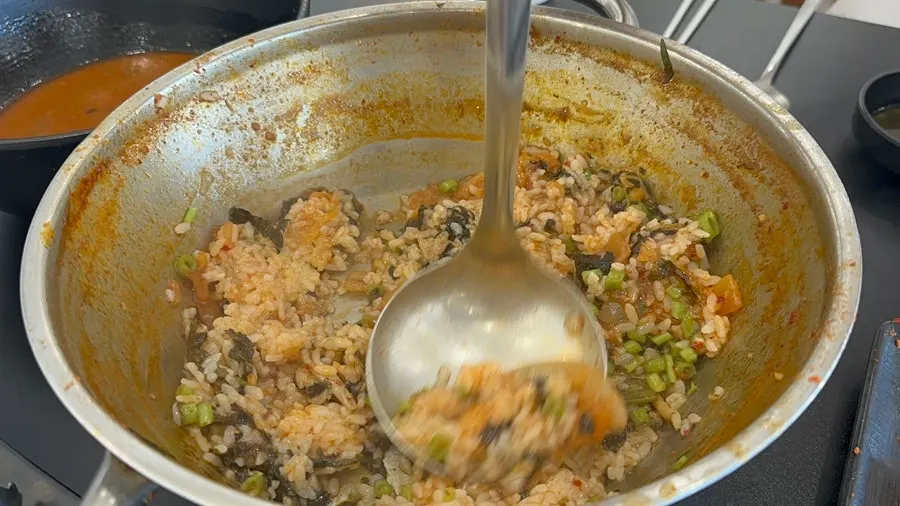 Fried rice made by pouring off broth and frying